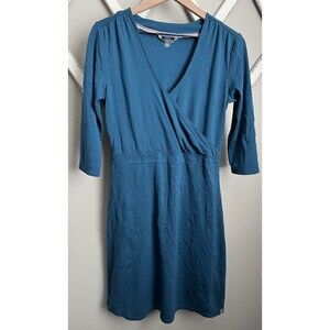 Smartwool Women's L Maybell 3/4 Sleeve Merino Wool Blend Faux Wrap Dress No Belt